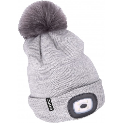 EXTOL LIGHT čepice s čelovkou 4x45lm, USB nabíjení, světle šedá s bambulí, univerzální velikost 43465