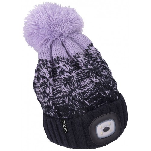 EXTOL LIGHT čepice s čelovkou 4x45lm, USB nabíjení, tmavě modrá/fialová s bambulí 43466