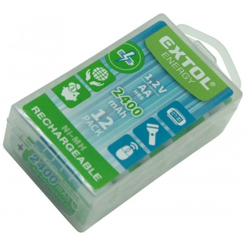 EXTOL ENERGY baterie nabíjecí, 12ks, AA (HR6), 1,2V, 2400mAh, NiMh 42063