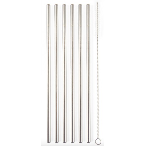 G21 Kovová brčka BeEco Classic 6 ks stříbrná, rovná + kartáček na čištění 6352100