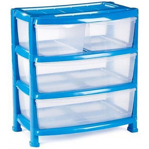 HEIDRUN Regálek se třemi zásuvkami široký modrý 1525