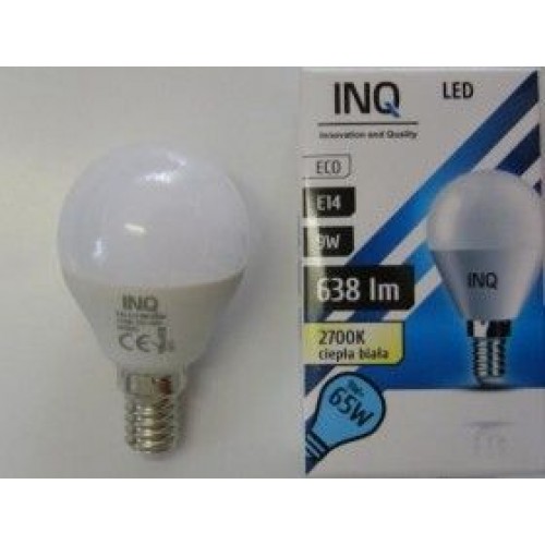 INQ LED žárovka, E14 ilum.9W P45, teplá bílá IN714005