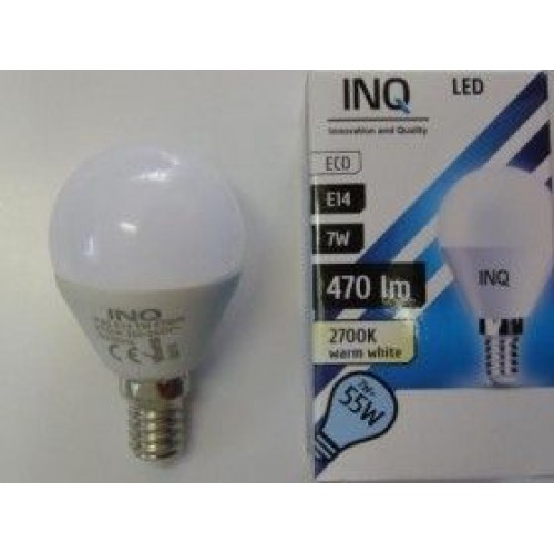 INQ LED žárovka, E14 ilum.7W P45, teplá bílá IN714036