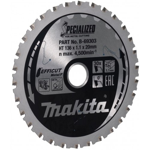 MAKITA B-69303 TCT Pilový kotouč Efficut, kov 136mm 30T= old B-60303 MAKITA B-69303 TCT Pilový kotouč Efficut, kov 136mm 30T= old B-60303