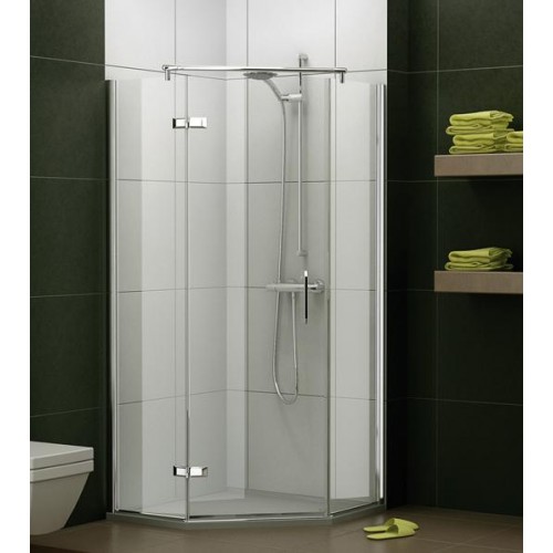 RONAL PL51 Pur Light pětiúhelník s dveřmi 90cm, vpravo, aluchrom/čiré PL51D60905007