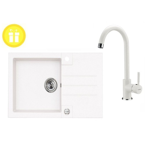 ALVEUS set dřez Rock 130 + baterie AM 120 v bílé + dárek