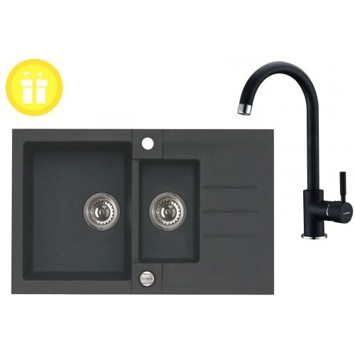 ALVEUS set dřez Rock 70 + baterie AM 120 v černé + dárek