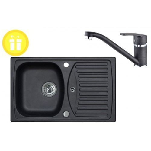 ALVEUS set dřez Record 30 černý + baterie Nina černá + dárek