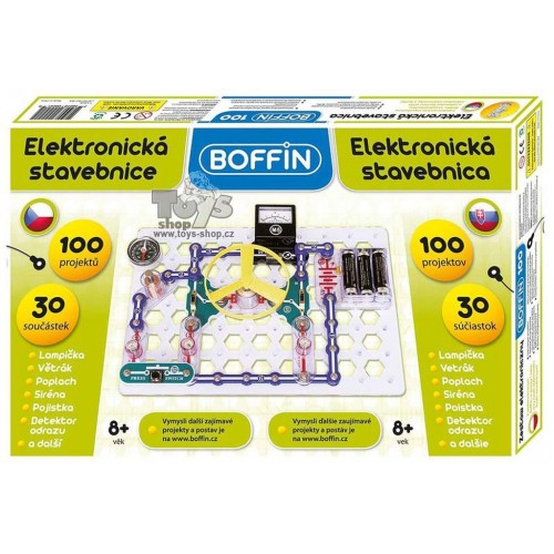 Stavebnice Boffin 100 elektronická 100 projektů na baterie 30ks v krabici 54001017