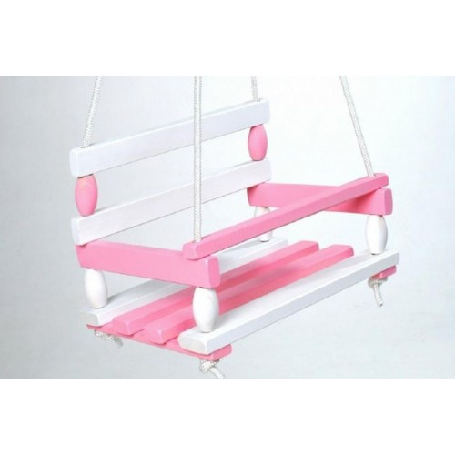 Houpačka dřevo, bílo-růžová, 38x30cm, nosnost 200kg