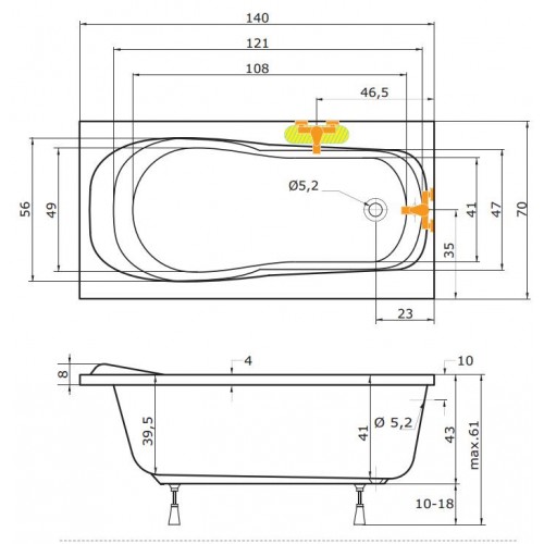 TEIKO Vana Alea obdélníková 140 x 70 cm - HTP systém BASIC V213140N04T01011