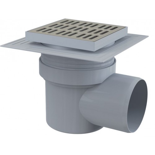 ALCAPLAST Podlahová vpust 150 × 150/110 boční odtok, mřížka nerez APV12