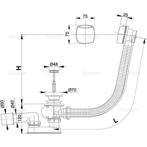 ALCAPLAST sifón vanový automat A51CR chrom ALCAPLAST sifón vanový automat A51CR chrom