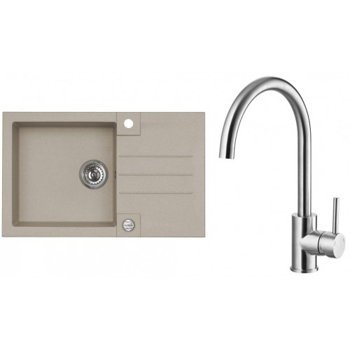 ALVEUS Set ROCK 130 dřez 780x480 mm + baterie ELZA, Pebble 02 + kartáčovaná ocel