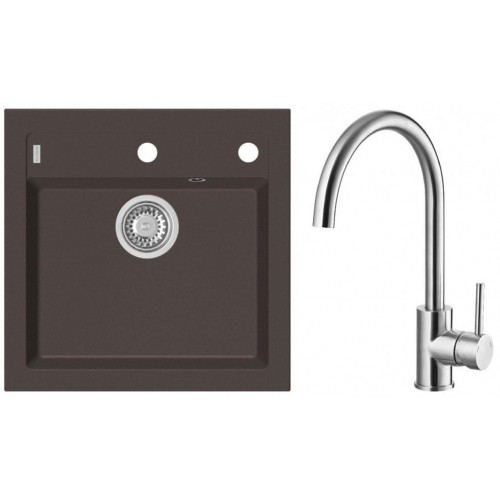 ALVEUS Set FORMIC 20 dřez 520x510 mm + baterie ELZA, Chocolate 03 + kartáčovaná ocel