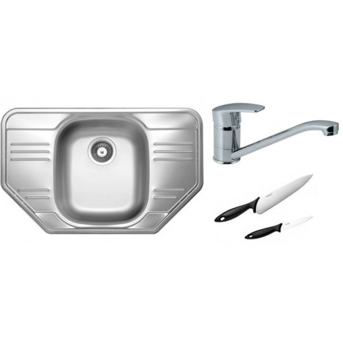 ALVEUS Set dřez Allux 30 + baterie Milena chrom + 2 nože Fiskars ZDARMA