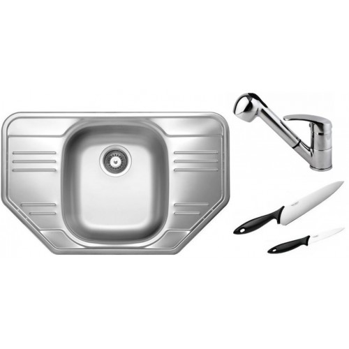 ALVEUS Set dřez ALLUX 30 nerez + baterie Oaza II chrom + 2 nože zdarma ALVEUS Set dřez ALLUX 30 nerez + baterie Oaza II chrom + 2 nože zdarma