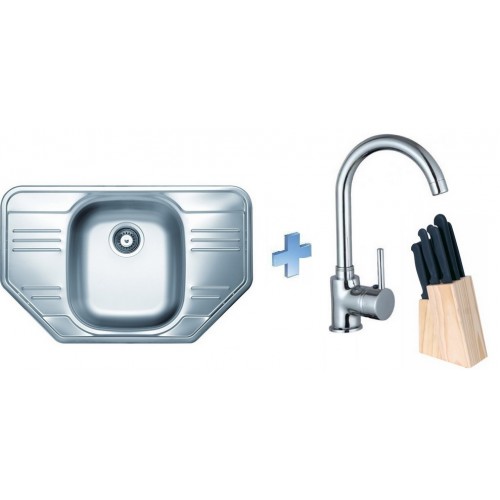 ALVEUS set dřez Allux 30 satin + baterie Tessa chrom + sada nožů