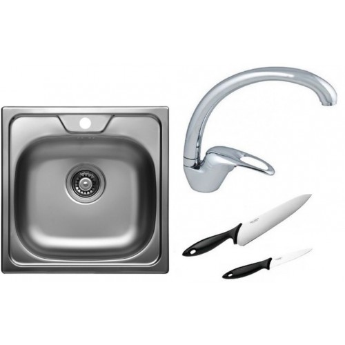 ALVEUS Set dřez ALLUX 70 nerez + baterie Diana chrom + sada nožů zdarma