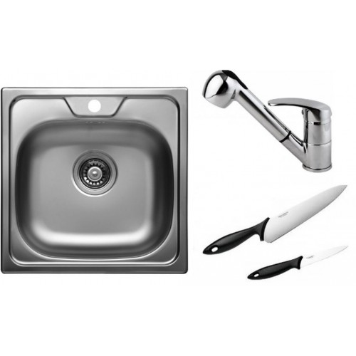 ALVEUS Set dřez ALLUX 70 nerez + baterie Oaza II chrom + 2 nože zdarma