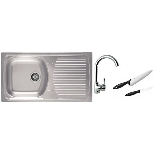 ALVEUS Set dřez BASIC 170 nerez + baterie Betty chrom + 2 nože zdarma