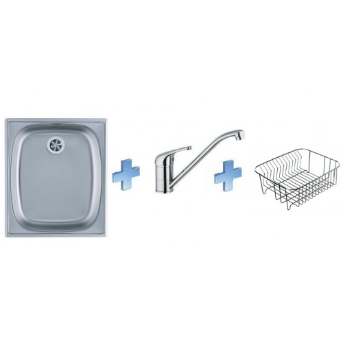 ALVEUS set dřez Basic 10 satin + baterie Milena II + nerezový košík