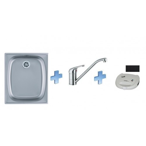 ALVEUS set dřez Basic 10 satin + baterie Milena II + sendvičovač s grilem