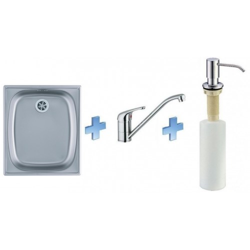 ALVEUS set dřez Basic 10 satin + baterie Milena II + zásobník chrom