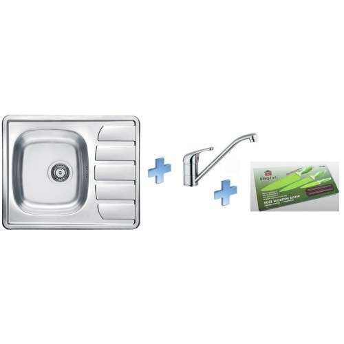 ALVEUS set dřez Zoom 10 satin + baterie Milena + sada nožů