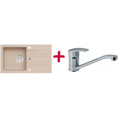 ALVEUS set dřez granitový Cortina 140 béžová + baterie Milena SAT