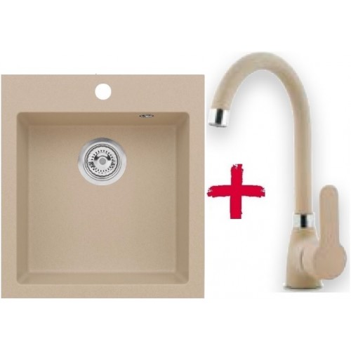 ALVEUS set dřez granitový Cortina 20 béžový + baterie Jessica béžová