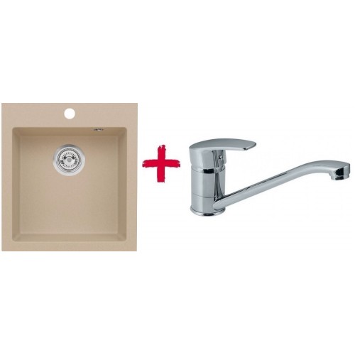 ALVEUS set dřez granitový Cortina 20 béžový + baterie Milena SAT