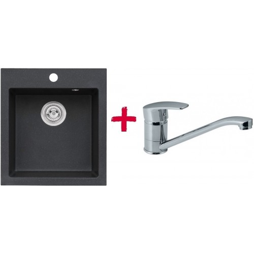 ALVEUS set dřez granitový Cortina 20 černý + baterie Milena SAT