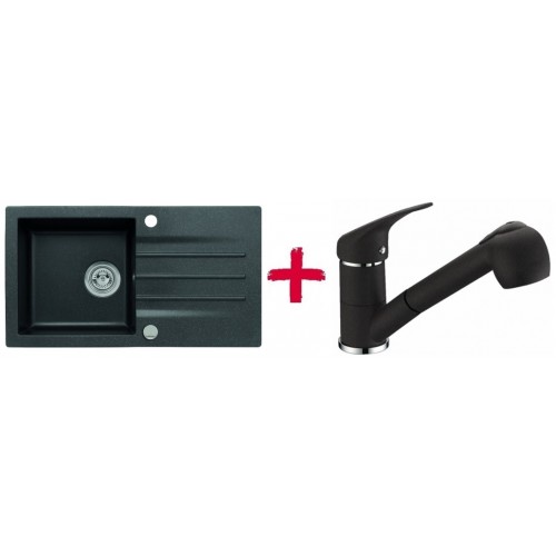 ALVEUS set dřez granitový Cortina 70 černý + baterie Bora Bora černá
