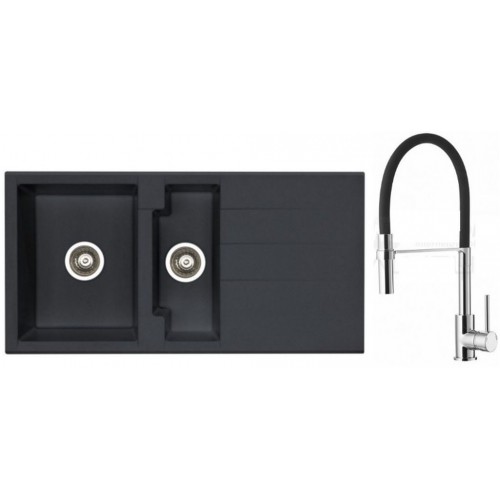 ALVEUS Set dřez Cubo 70 carbon + baterie Ella chrom ALVEUS Set dřez Cubo 70 carbon + baterie Ella chrom