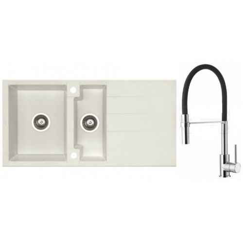 ALVEUS Set dřez Cubo 70 cream + baterie Ella chrom