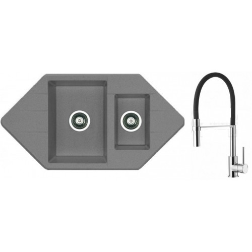ALVEUS Set dřez Cubo 80 anthrazit + baterie Ella chrom