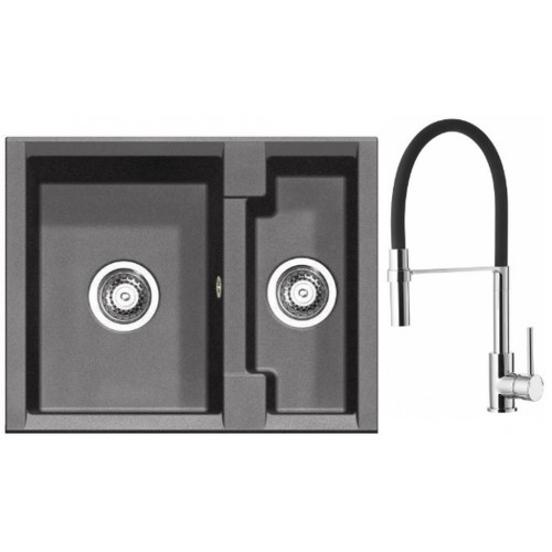 ALVEUS Set dřez Cubo 20 metalic anthrazit + baterie Ella chrom