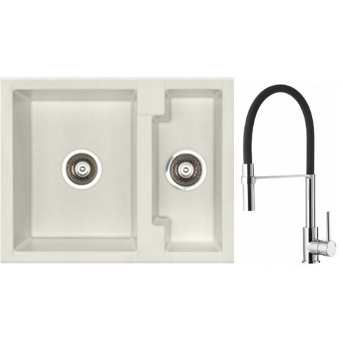 ALVEUS Set dřez Cubo 20 cream + baterie Ella chrom ALVEUS Set dřez Cubo 20 cream + baterie Ella chrom