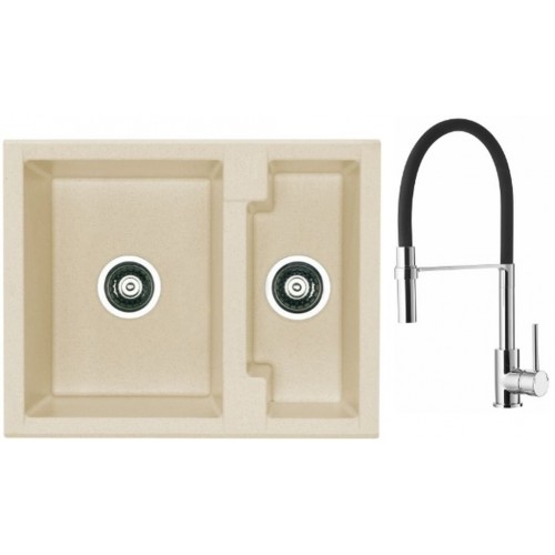 ALVEUS Set dřez Cubo 20 beige + baterie Ella chrom