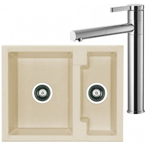 ALVEUS Set dřez Cubo 20 beige + baterie Zina chrom ALVEUS Set dřez Cubo 20 beige + baterie Zina chrom