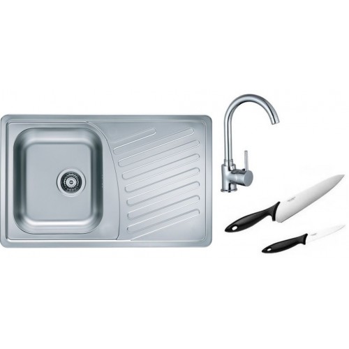 ALVEUS Set dřez Elegant 30 nerez + baterie Tessa chrom + 2 nože Fiskars ZDARMA