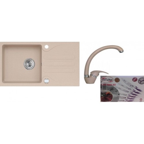 ALVEUS set dřez Galapagos 30 beige + baterie Diana beige + sada keramických nožů Zdarma