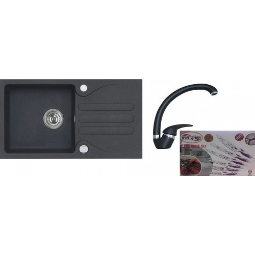 ALVEUS set dřez Galapagos 30 black + baterie Diana black + sada keramických nožů Zdarma