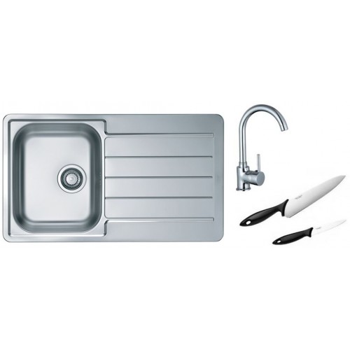 ALVEUS Set dřez Line 20 satin + baterie Tessa chrom + 2 nože zdarma