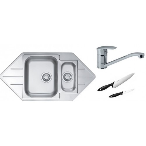 ALVEUS Set dřez Line 40 nerez + baterie Milena chrom + 2 nože Fiskars ZDARMA