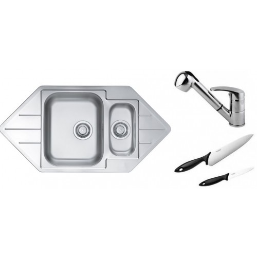 ALVEUS Set dřez Line 40 nerez + baterie Oaza II chrom + 2 nože Fiskars ZDARMA