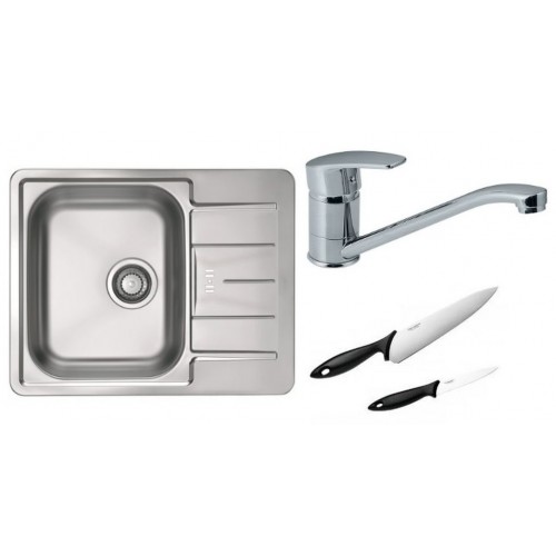 ALVEUS Set dřez Line 60 nerez + baterie Milena chrom + 2 nože Fiskars ZDARMA