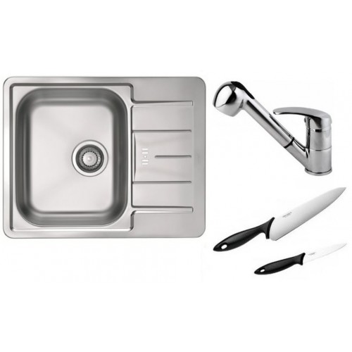 ALVEUS Set dřez Line 60 nerez + baterie Oaza II chrom + 2 nože Fiskars ZDARMA