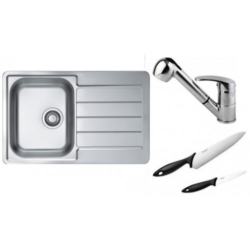 ALVEUS Set dřez Line 80 nerez + baterie Oaza II chrom + 2 nože Fiskars ZDARMA